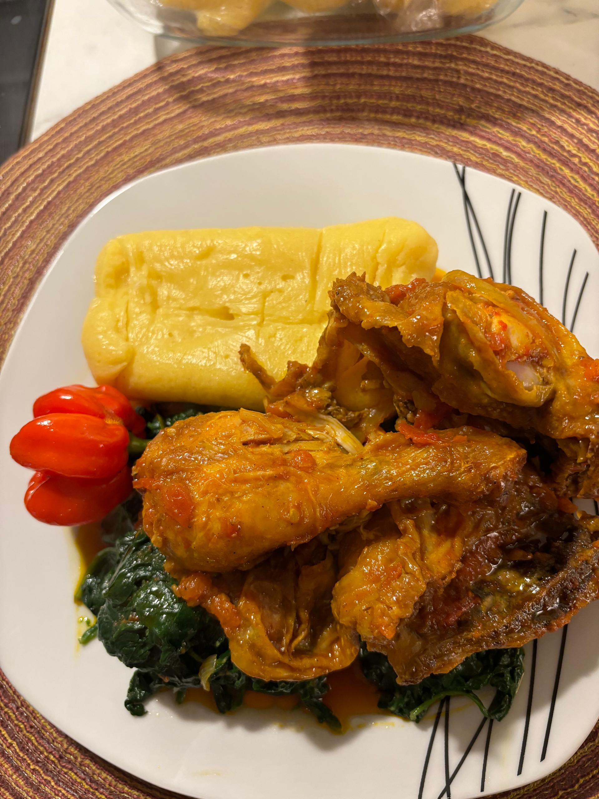 Fufu Spinach and chicken